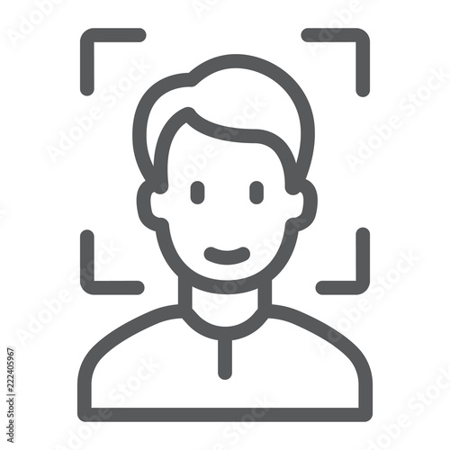 Face ID line icon, face recognition and face identification, face scanning sign, vector graphics, a linear pattern on a white background, eps 10.