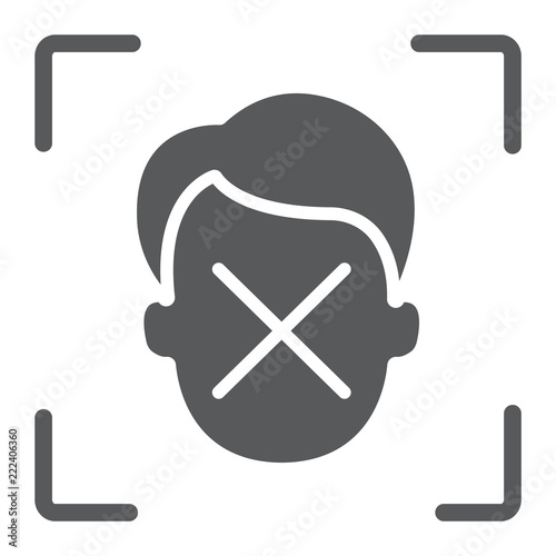 Face ID disapprove glyph icon, face recognition and face identification, face scanning sign, vector graphics, a solid pattern on a white background, eps 10.