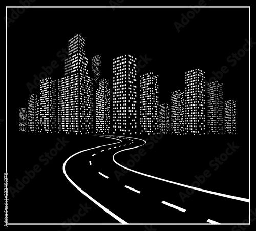 Road with night city.