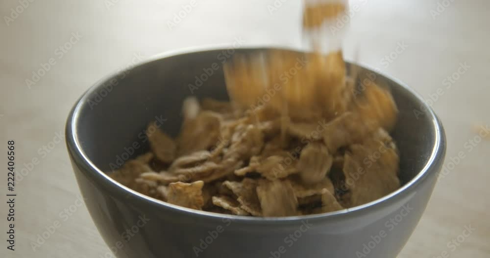 Cereals and milk pouring slow motion, 4K DCI PRORES HQ Cereals and milk pouring slow motion, 4K DCI PRORES HQ