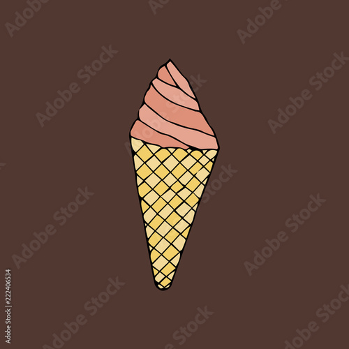 Ice cream in a cone waffle cup.hand drawn vector illustration.doodles  cartoon style.