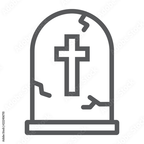 Tombstone line icon, halloween and death, grave sign, vector graphics, a linear pattern on a white background