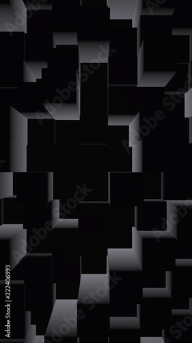 Abstract dark elegant cube geometric background. Chaotically advanced rectangular bars. 3D Rendering, 3D illustration