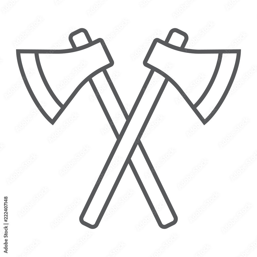 Axes thin line icon, weapon and hatchet, crossed axes sign, vector graphics, a linear pattern on a white background, Axes thin line icon, weapon and hatchet, crossed axes sign, vector graphics, a linear pattern on a white background,