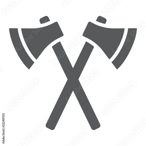 Axes glyph icon, weapon and hatchet, crossed axes sign, vector graphics, a solid pattern on a white background,