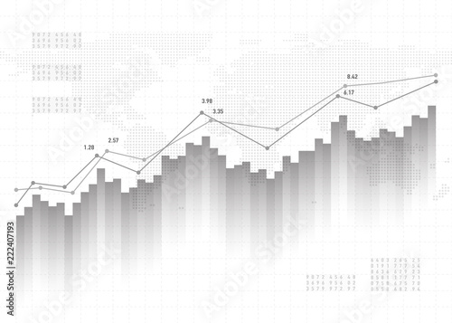 Graph chart data background. Finance concept  gray vector pattern. Stock market report statistics design.