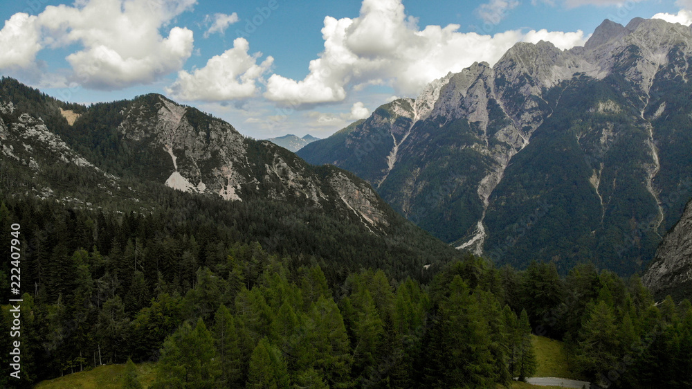 Aerial view of beautiful Triglav mountains, part of Alps in Slovenia