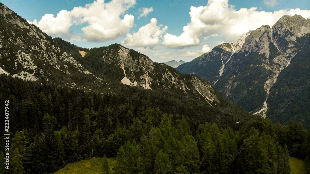 Aerial view of beautiful Triglav mountains, part of Alps in Slovenia