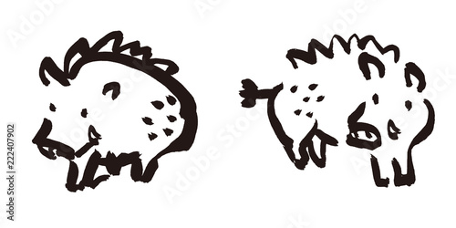 墨絵 イノシシイラスト Stock Vector Adobe Stock