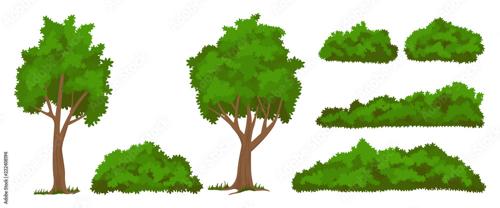 Obraz premium Zestaw drzew i krzewów wektorowych