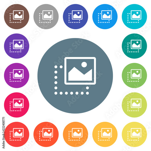 Drag image to top right flat white icons on round color backgrounds