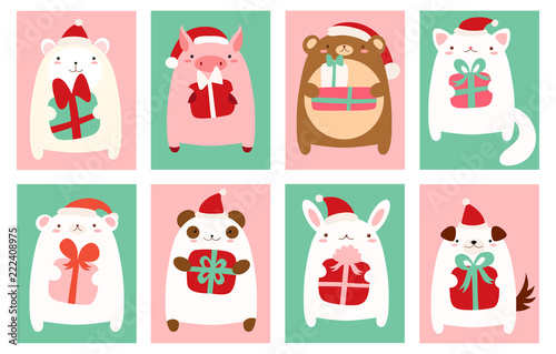 Christmas banners with cute animals