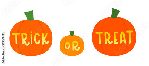 Vector illustration of three pumpkins that say trick or treat