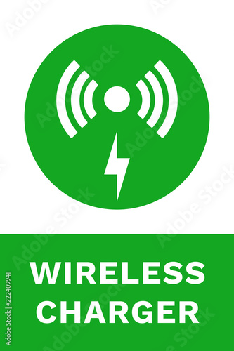 WIRELESS CHARGER sign. Green and white banner. Vector.