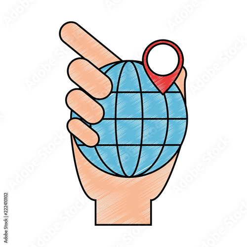 hand lifting sphere planet with pin location