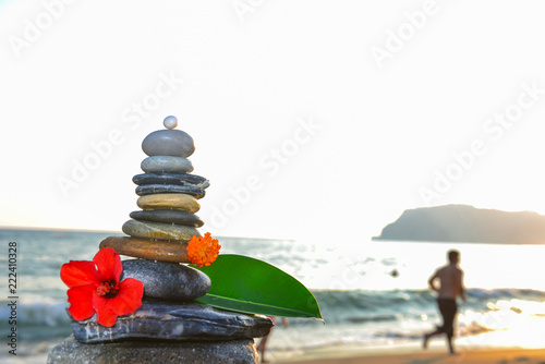 authentic holiday, zen stone, sea and gorgeous day photo