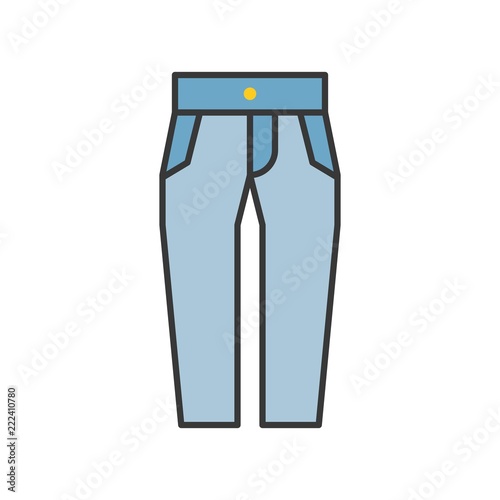 high waist jeans pants, filled color outline editable stroke
