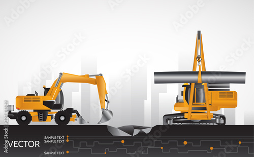 Excavator and pipelayer, construction equipment.