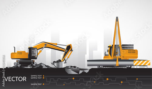 Excavator and pipelayer, construction heavy equipment.