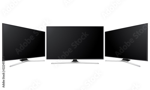 Set of three wide television screens mock up isolated on white background. Vector illustration photo