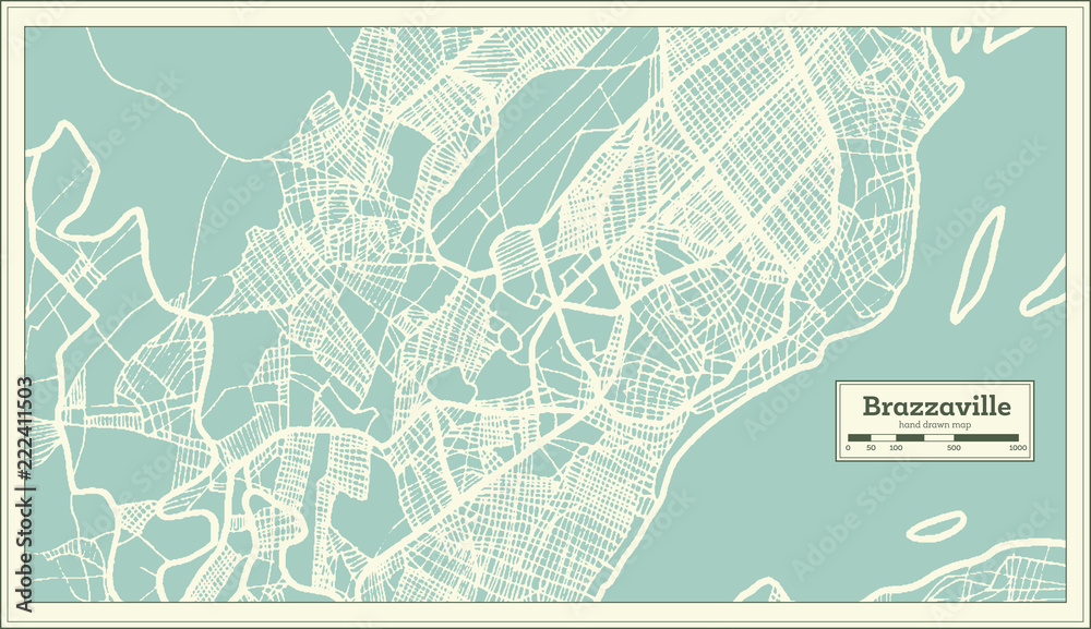 Obraz premium Brazzaville Congo City Map in Retro Style. Outline Map.