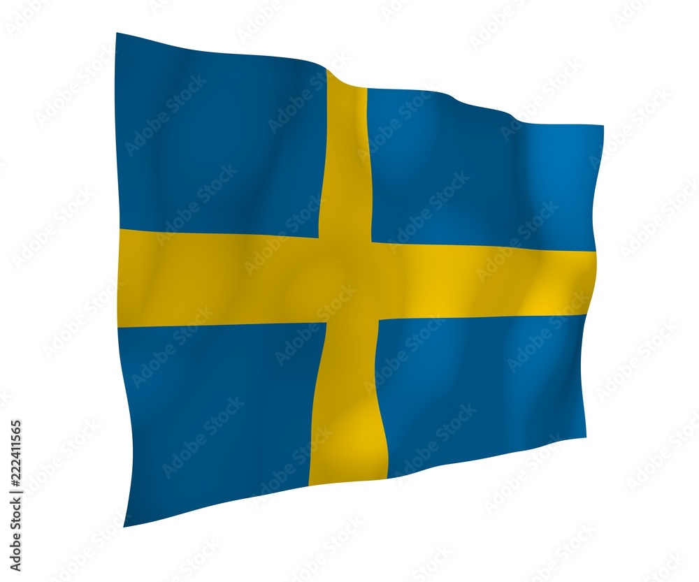 The flag of Sweden. Official state symbol of the Kingdom of Sweden. A blue field with a yellow Scandinavian cross that extends to the edges of the flag. 3d illustration The flag of Sweden. Official state symbol of the Kingdom of Sweden. A blue field with a yellow Scandinavian cross that extends to the edges of the flag. 3d illustration