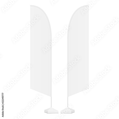 Outdoor advertising flags mock up isolated on white background. Vector illustration