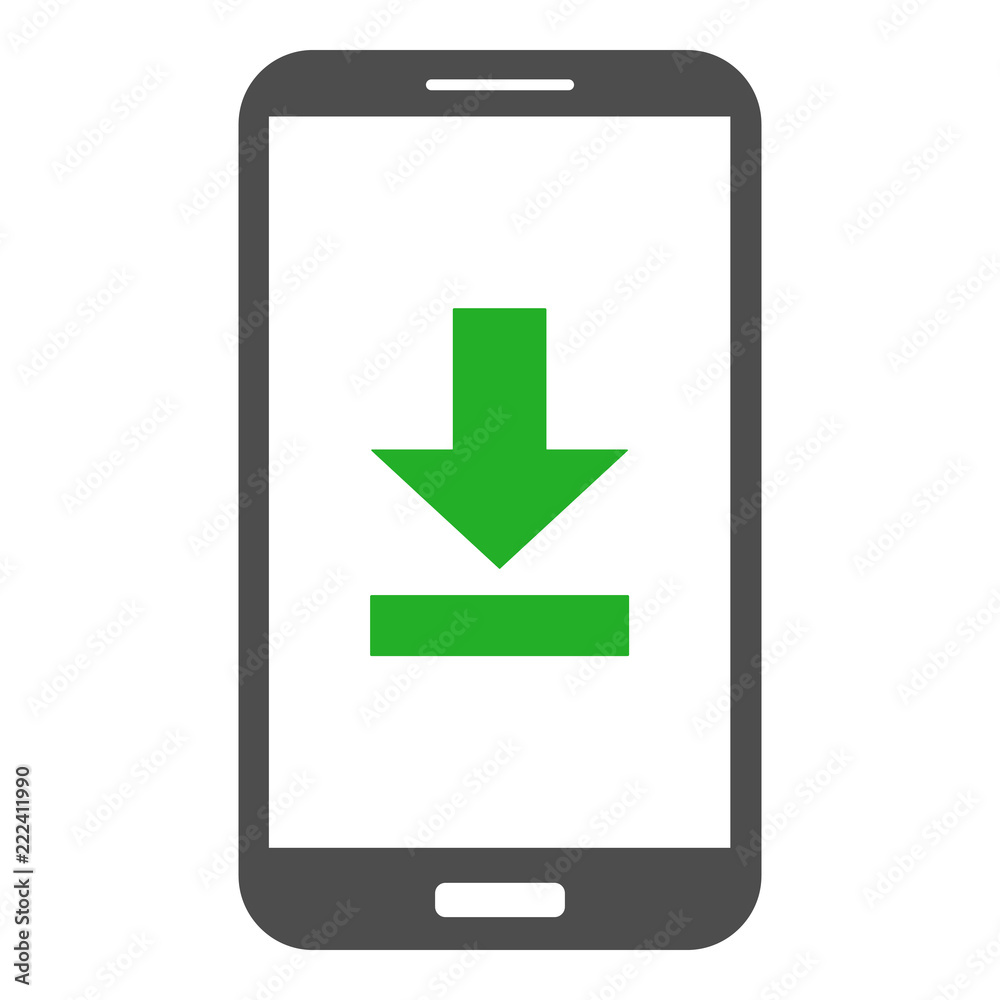 Smartphone with green download symbol on screen. Vector icon. Smartphone with green download symbol on screen. Vector icon.
