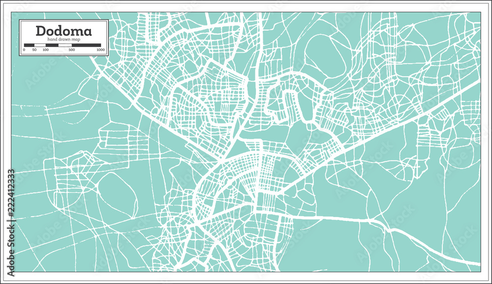 Dodoma Tanzania City Map in Retro Style. Outline Map.