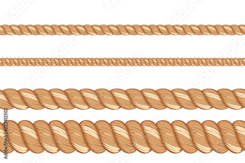 vector seamless sea rope of different thickness isolated on white background. hand made