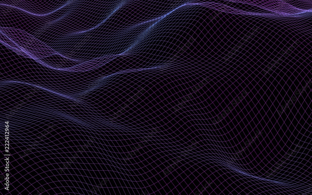 Abstract landscape on a dark background. Cyberspace navy blue grid. Hi-tech network. 3D illustration Abstract landscape on a dark background. Cyberspace navy blue grid. Hi-tech network. 3D illustration