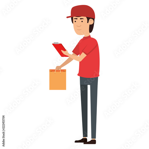 delivery worker with shopping bag and checklist