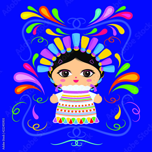 Mexican Doll with decorative ornaments vector illustration