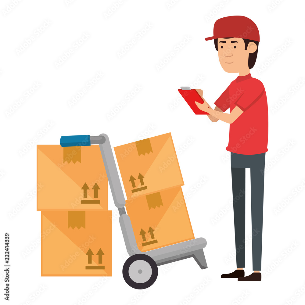 delivery worker with boxes and checklist delivery worker with boxes and checklist