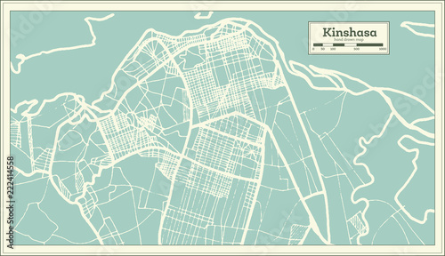 Kinshasa Democratic Republic of the Congo City Map in Retro Style. Outline Map.