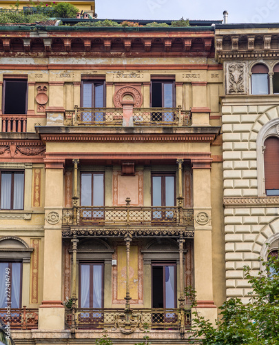 Vertical: Apartment buildings in historic neighborhood of Milan, Italy
