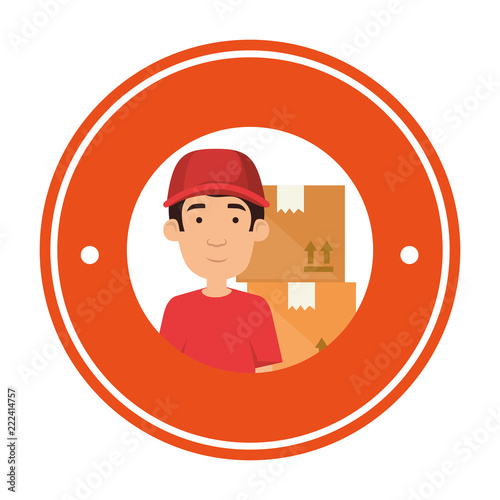 delivery worker with boxes seal stamp