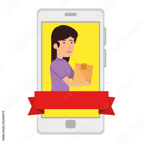 smartphone with woman receiving merchandise