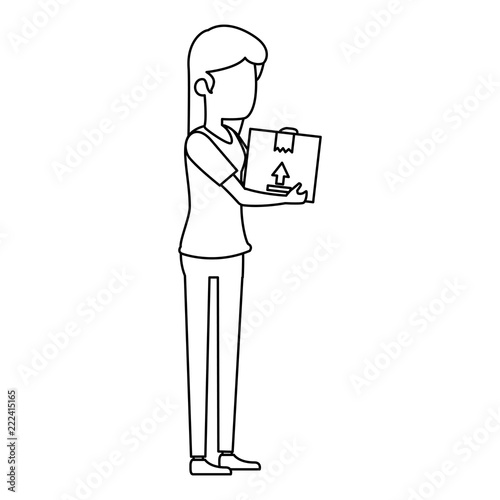 woman receiving merchandise with box