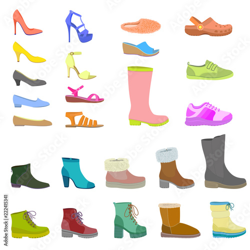 Shoes icon set. Flat set of shoes vector icon isolated for web design