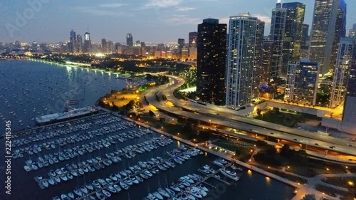 Aerial South Lake Shore Drive Chicago Night