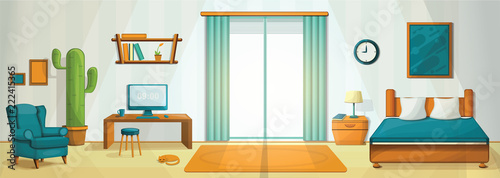 Interior room concept background. Cartoon illustration of interior room vector concept background for web design