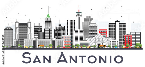 San Antonio Texas City Skyline with Gray Buildings Isolated on White.