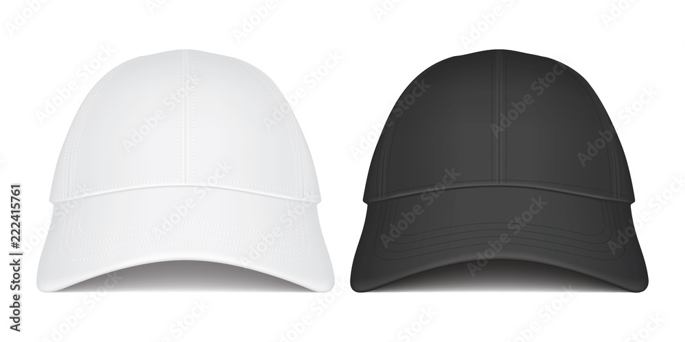 white and black caps on white background front view white and black caps on white background front view