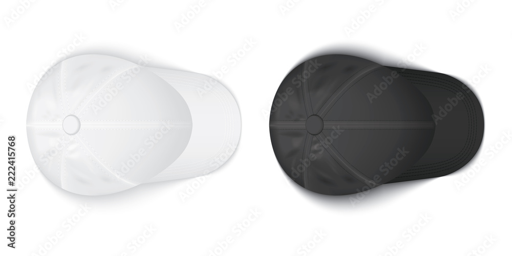white and black caps on a white background top view white and black caps on a white background top view