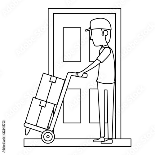 delivery worker with cart and door