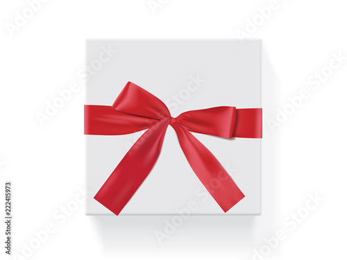 square white box with a red bow
