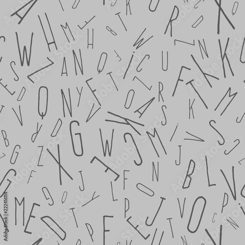 Seamless pattern from letters. Gray background, handwritten font