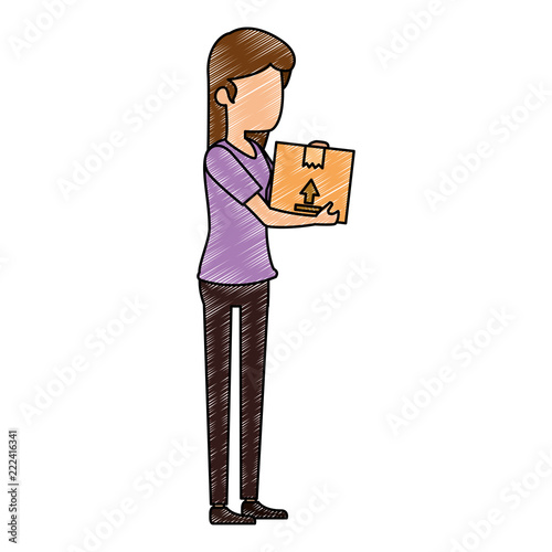 woman receiving merchandise with box