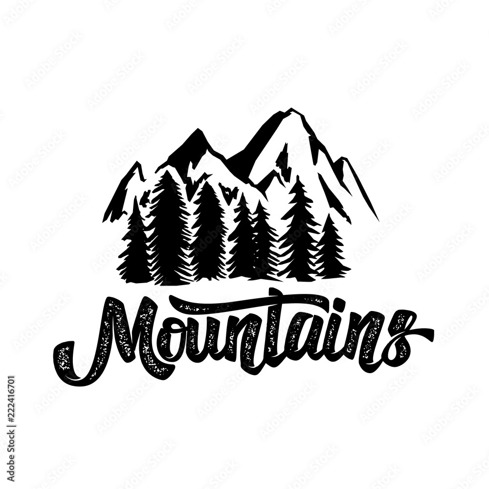 Hand draw wilderness typography poster with mountains and lettering.  artwork for hipster wear.